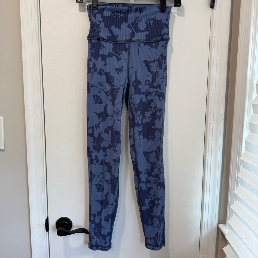 Offline‎ by Aerie Floral Print Blue Ribbed High Waisted Leggings , Medium